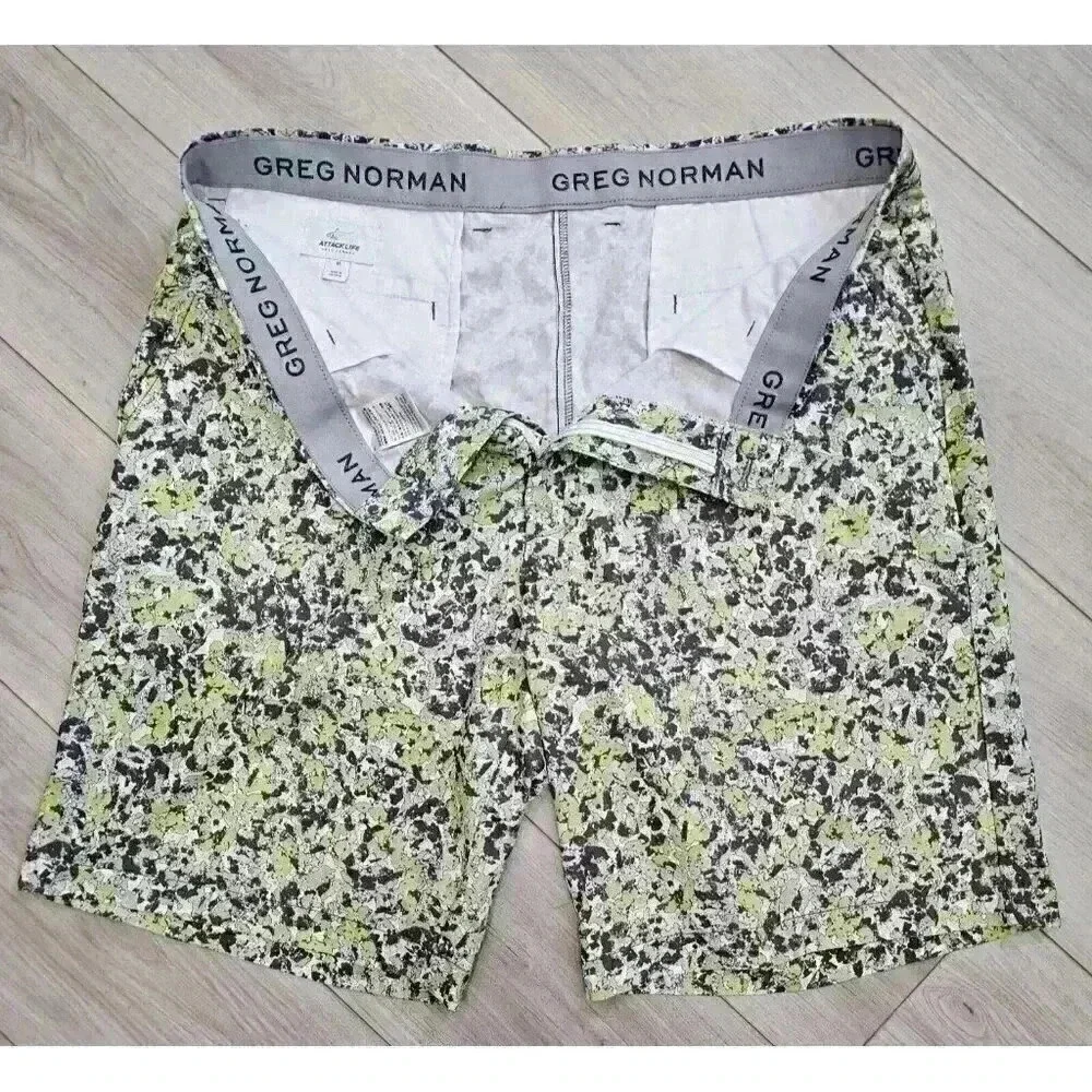 Greg Norman Attack Life Men's Golf Shorts Size‎ 38 Green Grey White